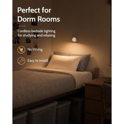 LED Wall Mounted Lights, Rechargeable Wall Sconces, 3 Color Temps, Remote & Touch, 360° Rotating and Dimmable for Bedroom, Bedside & Reading (White, 2 Pack)