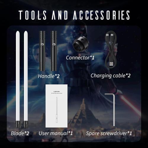 Lightsaber, LED Light Saber with 15 RGB Colors, Lightsabers for 3 Modes, Light Sabers with Connectors, Lightsabers for Dueling, Lightsaber Toy for Adults, Kids, 2 Pack(Black)