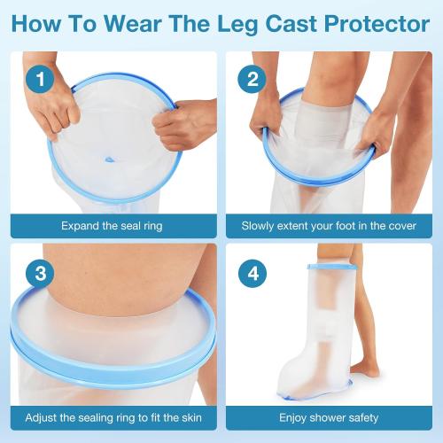 Waterproof Extra Wide Leg Cast Cover for Shower Adults, Extra Large Half Leg Shower Cover with Non-Slip Bottom, Watertight Foot Protector for Plus Size Adults Surgery Shower Boot
