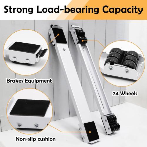 Extendable Furniture Appliances Rollers, Mover Tools with 24 Roller & Brake Equipment for Heavy Washing Dryer Machine Refrigerator for Mobile Wheels Strong Base Stand Hold Up to 660 lb White