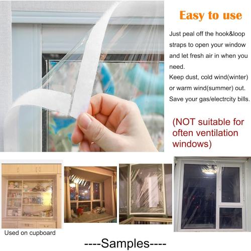 Adjustable Window Insulation Kit 47inX63in(120X160cm) for Winter Keep Cold Out,cuttable Transparent Film 180㎛ Thickness,Easy to Open for Ventilation,Reusable Plastic Window wrap