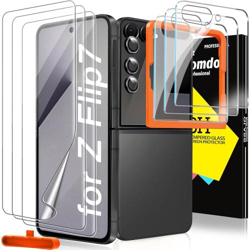 Milomdoi 9 in 1 Screen Protector for Samsung Galaxy Z Flip 7, 3 Inside Flexible Film   3 Front Tempered Glass   3 Camera Lens Protector Accessories with Installation Frame,Clear