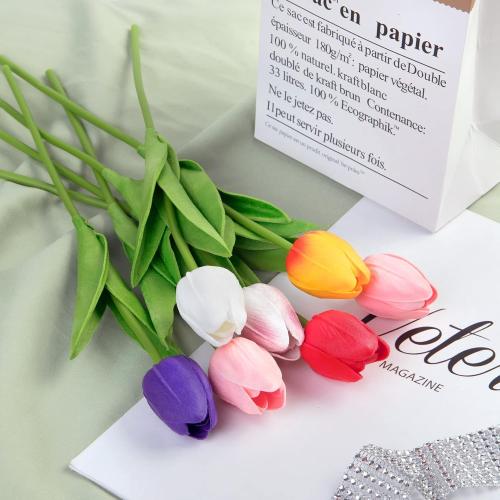 Ouddy Decor 30 Pcs Multicolor Artificial Tulip Flowers PU Real Touch Fake Plants Faux Bouquet for Room Office Table Party Spring Summer Wedding Home Decorations