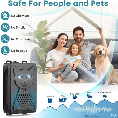 Ultrasonic Pest & Rodent Mouse Squirrels Repellent, Plug-in Electronic Rat Bat Bug Spider Repeller, Battery Operated Deterrent Control Mice for Car Engines, Replace Mouse Traps Indoor, Outdoor 2 Pack