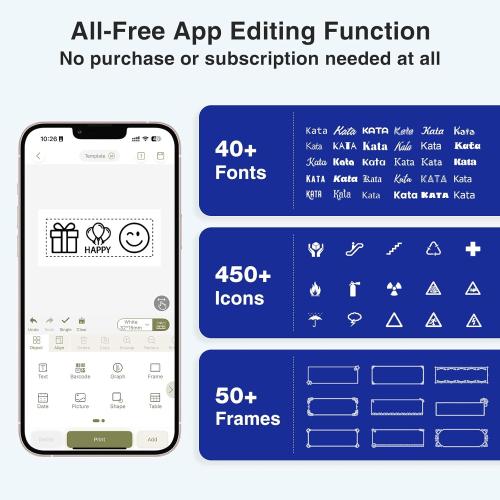 SUPVAN E11 Bluetooth Label Maker Machine with 4 Tapes, Support Keyboard & App with 30  Fonts and 660  Icons, Rechargeable Inkless Labeler for Home, Kitchen, Office, School, Organization, Black