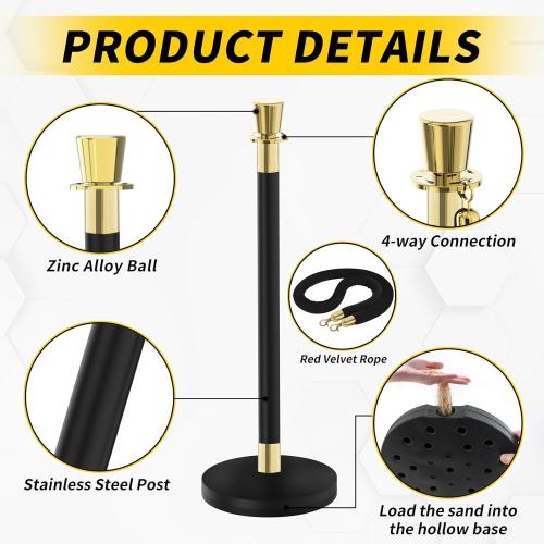 Crowd Control Stanchion, Waterproof and Rustproof Stanchion Set for Theater Hotels Clubs Museums, 8PCS