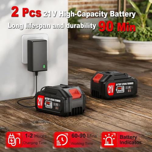 Electric Weed Wacker Cordless Weed Wacker Eater Battery Powered with 2 X 21V Batteries & Wheel & 15 Blades, 3-in-1 Stringless Grass Trimmer/Edger Lawn Tool/Brush Cutter for Garden Yard