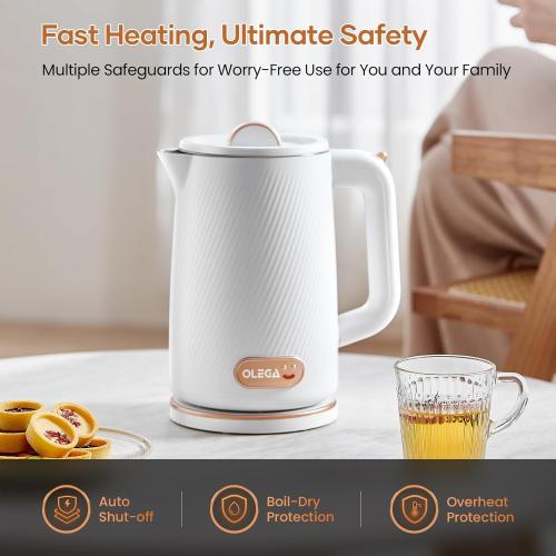 OLEGA Electric Kettle - 1500W Electric Tea Kettle 1.8L Stainless Steel Inner Electric Kettles for Boiling Water Auto Shut Off Boil-Dry Protection Electric Water Kettle for Coffee Tea