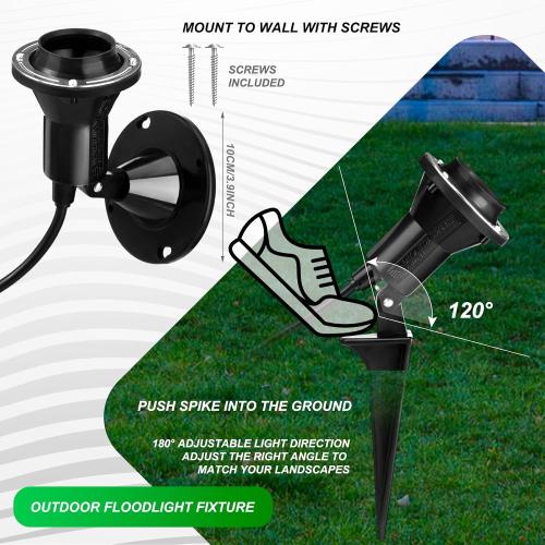 Spotlight Outdoor Floodlight Holder Plug in Fixture Stake 120 V Ul Listed Spotlight Outdoor Light Socket 6ft Power Cord E26 Base Adjustable Head 38 Bulb Yard(4 Pack)