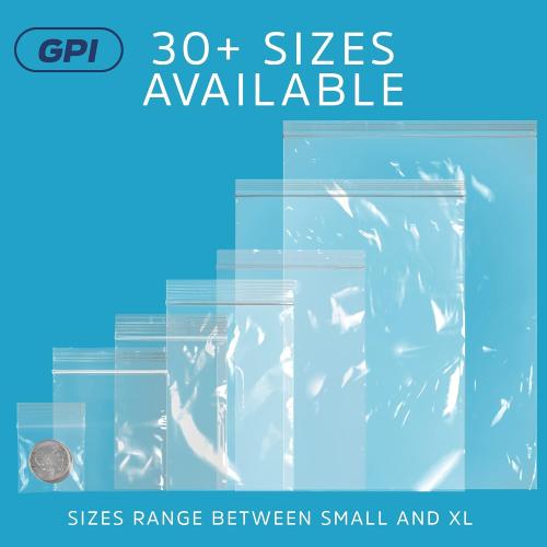 GPI - 1000 Count, 2 x 3 Clear Plastic Resealable Zip Bags, Bulk 2 Mil, Strong & Durable Poly Baggies with Resealable Zip Top Lock for Travel, Storage, Packaging & Shipping