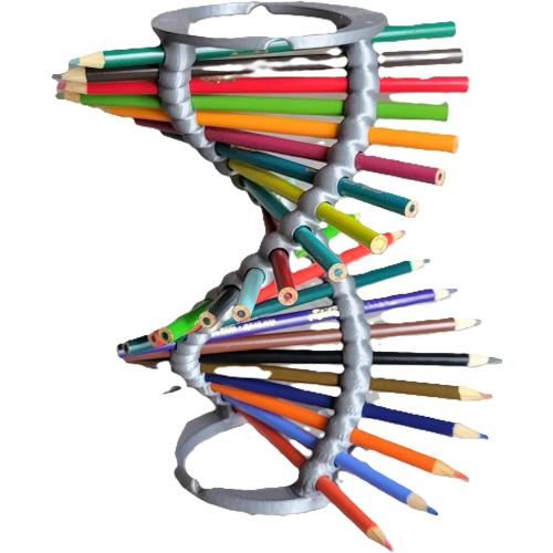 Znet3D Double Helix DNA Desk Organizer - Durable Pencil Holder for 23 Pencils | Ideal Gift for Teachers, Students, and Science Enthusiasts (Silver)