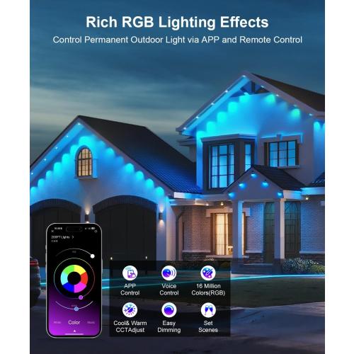 Fussion 200ft Permanent Outdoor Lights for House, 2025 Smart RGB LED Outside Lights with APP Remote Control, IP67 Waterproof Eternity Eaves Lighting for Christmas, Halloween, Holiday, Party, Daily