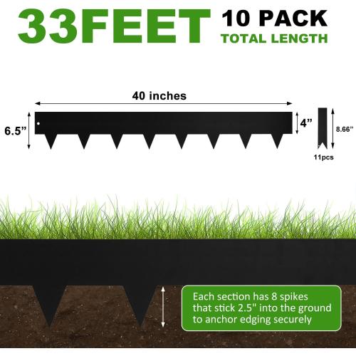 Hugeleaf Metal Landscape Edging, 6.5” H Metal Edging for Landscaping | with 11Pcs Stakes, 40” L Metal Garden Edging Pack of 10 ( 33 Feet Total Length)