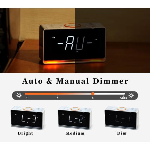 iTOMA Alarm Clock Radio, 1.4 White LED Display Clock with Bluetooth, FM Radio, Dual Alarm, Sleep Timer, Snooze, Auto & Manual Dimmer, USB Charger and Night Light CKS718