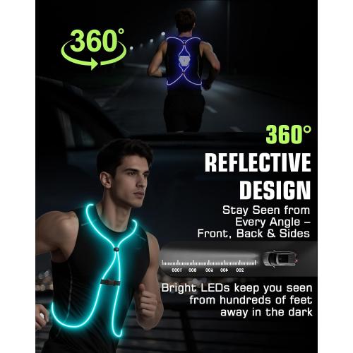 Zacro Reflective Running Vest 11 Light Modes 360°High Visibility Light up Running Vest for Cycling, Dog Walking, Rechargeable & Adjustable Illuminated Night Safety Reflective Gear Women & Men