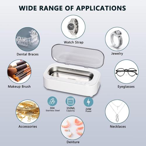 Jewelry Cleaner Machine - 48Khz Silver Cleaner Machine for Eye Glasses, Ring, Earring, Necklaces, Watch Strap, Makeup Brush, 304 Stainless Steel Tank with 12OZ