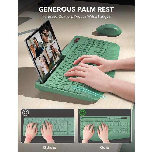 Wireless Keyboard and Mouse Combo - Full-Sized Ergonomic Keyboards with Wrist Rest, Phone Holder, Sleep Mode, Silent 2.4GHz Cordless Combo for Computer, Laptop, PC, Mac, Windows -Trueque