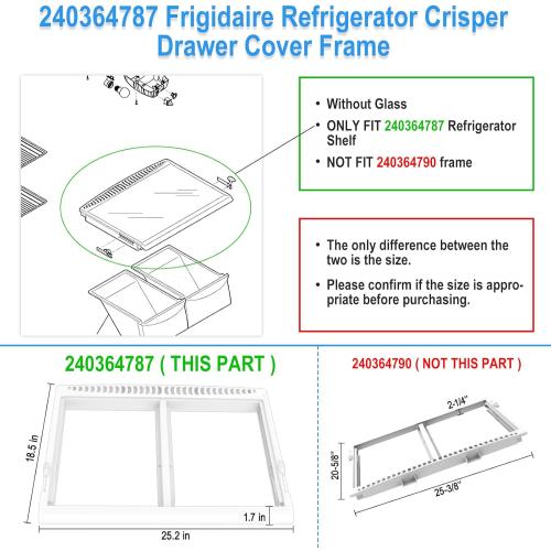 UPGRADED 240364787 Refrigerator Crisper Drawer Cover Frame Compatible with Frigidaire Crisper Drawer Replacement, Crisper Pan Cover Unit AP4432913, 240364794, FFTR1821TS0, FFTR1814TWB Crisper Drawer