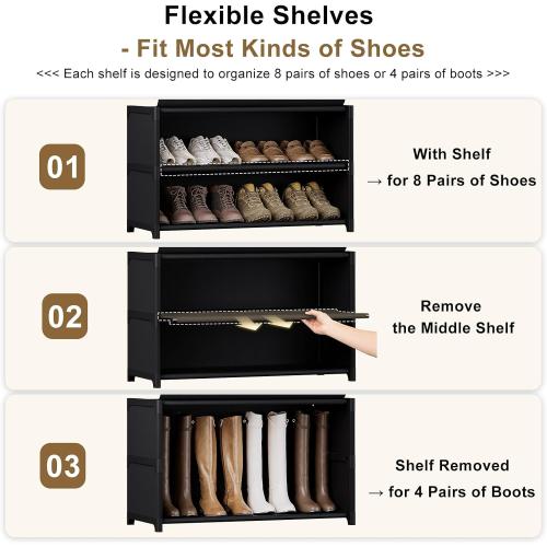7 Tier Shoe Cabinet with Doors, 24-Pair Storage, Black
