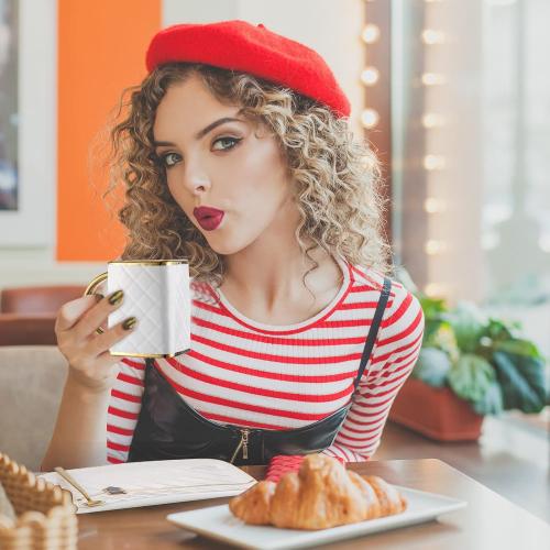 Sliner Set of  4 Size 10oz Coffee Mug Handbag Shaped Ceramic Tea Cup with Saucer Spoon 10 Oz/ 310 ml Purse Gift Mug for Office Home Coffee Tea Hot Chocolate Cappuccino(Classic)