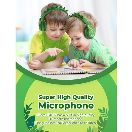 iClever BTH12 Kids Bluetooth Headphones,Colorful LED Lights Wireless Kids Headphones,74/85dBA Safe Volume,85H Playtime,Bluetooth 5.2,Over Ear Dinosaur Headphone Built-in Mic for iPad/Tablet/Airplane