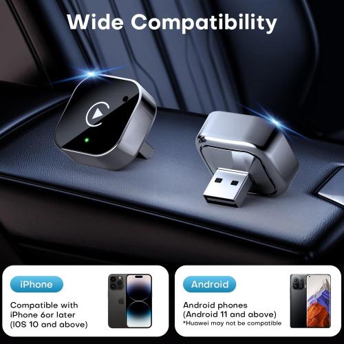 2-in-1 Wireless CarPlay & Android Auto Adapter, Plug & Play CarPlay Dongle Converts Wired to Wireless, Fast Auto-Connect, No Delay, Compact Design for iPhone & Android with USB/USB-C Port(Black)