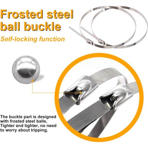 weideer 100pcs 11.8 inch Metal Zip Ties, 12inch Nylon Cable Wire Ties, 304 Stainless Steel Heavy Duty Self-locking Cable Tie for Outdoor Fence,Pipes,Vehicles,Exhaust Wrap