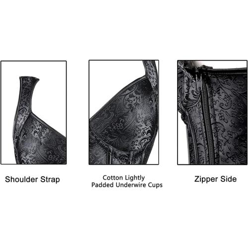 ADELCE Women's Lace up Gothic Jacquard Shoulder Straps Tank Overbust Shaper Corset Bustiers Top Medium