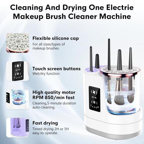 3 IN 1 Electric Makeup Brush Cleaner,Automatic Makeup Brush Cleaner with Makeup Brush Dryer,Portable USB Deep Cleaning for All Size Beauty Makeup Brush Set,Blush Brush,Sponges