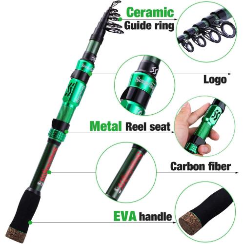 Sougayilang Green 3.0m, 9.84Ft Telescopic Fishing Rod - 24 Ton Carbon Fiber,CNC Machined Reel Seat, Comfortable EVA Handle, Travel Fishing Rod for Bass Trout Fishing