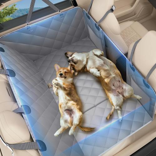 Back Seat Extender for Dogs, Dog Car Seat Cover for Back Seat, 400lbs Capacity Hard Bottom Car Seat Cover for Dogs, Waterproof Dog Hammock for Mid-Size Cars, SUVs, Trucks Grey(52‘x24.8’)