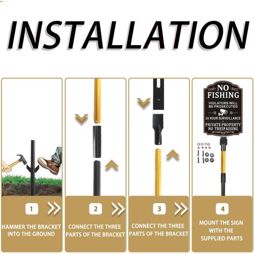 2 Pack 48 Inches Yard Stake for Outdoor Lawn 4ft Heavy Duty Metal Sign Holder Durable Posts for Outside Traffic Road Driveway Stand Parking Stop Durable Fits Signs 10 to 18 Inch Adjustable Black Gold