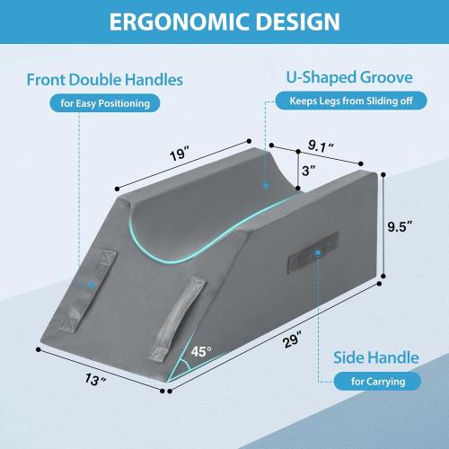 Leg Pillow Elevation Blood Circulation, Wedge Pillow for Legs Swelling, Knee Pillow Wedge Post Surgery, Leg Elevation Pillows for After Surgery, Memory Foam Foot Leg Elevating Pillow, Grey