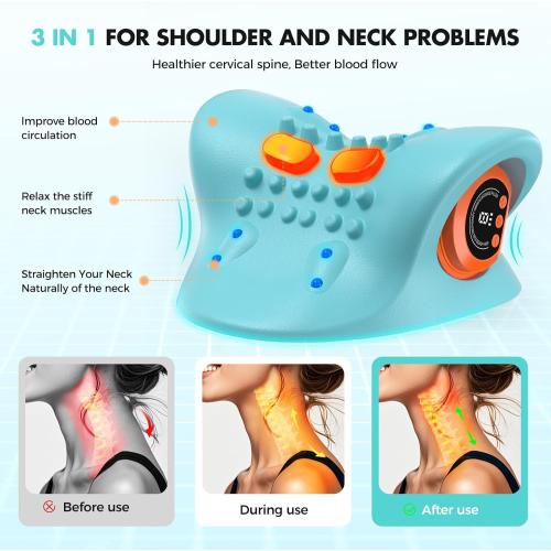 Smedz Neck Massager 2026 New Upgrade 3 in 1 Portable Massager with Heat &Comfortable Stretching–Adjustable Intensity for Neck & Shoulder Relaxation at Home, Office