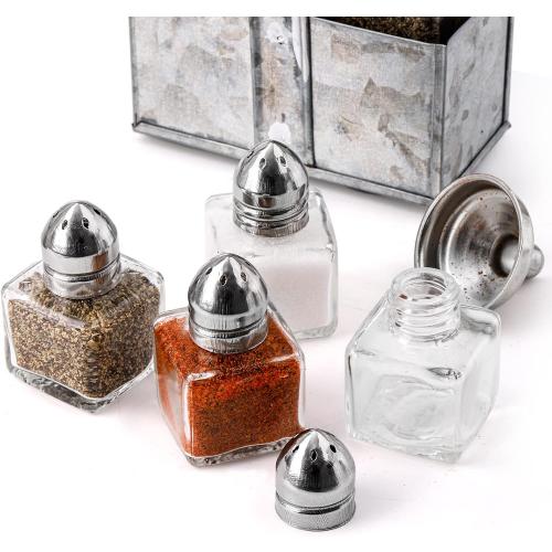 ZEAYEA Set of 22 Small Salt and Pepper Shakers, 0.5 oz Mini Glass Seasoning Jars with Funnel, Glass Cube Body Spice Shakers for Wedding, Party, Restaurant, Home Kitchen Supplies