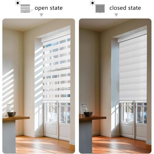 AOSKY Cordless Zebra Blinds for Windows Pull Down Roller Window Shades Dual Layer Light Filtering Privacy for Day and Night, Free-Stop Door Shades for Home Easy to Install (34 W X 72 H, White)