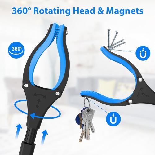34 Grabber Reacher Tool, 2-Pack Foldable Reacher Grabber Pickup Tool with 360° Rotating Jaw & Magnets, Grabber Tool Heavy Duty