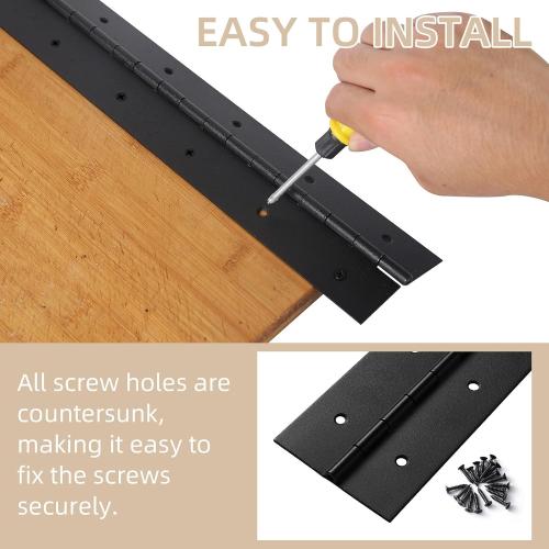 2 Pack Heavy Duty Piano Hinges, 36 Inch x 3 Inch Open Width Stainless Steel Piano Hinge 0.06 Thick Black Continuous & Piano Hinges with Screws for Wood Furniture, Door, Wooden Box
