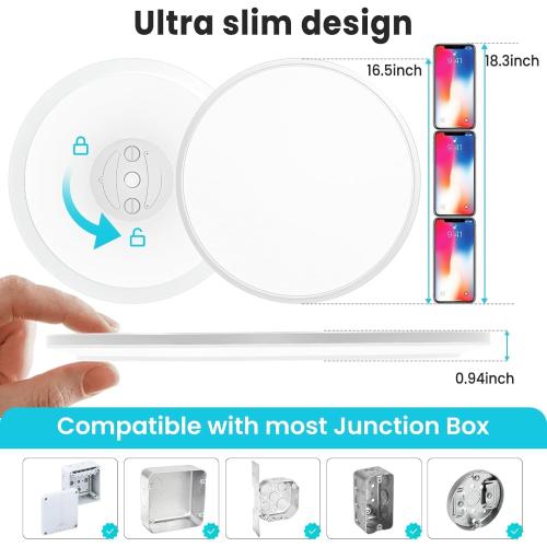 libtit Large LED Ceiling Light 16.5Inch, 4200LM 36W Bright Flush Mount Lights for Ceiling, 3000K/4500K/6000K White Surface Mount Lighting Fixture for Bedroom Kitchen Livingroom Shops