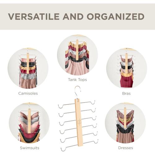MORALVE European Beechwood Tank Top Hangers with 360° Swivel Hook - 2 Pack Space Saving Sports Bra and Cami Hanger for Closet - Hanging Tank Top and Bra Organizer for Space Saving Closet Organization