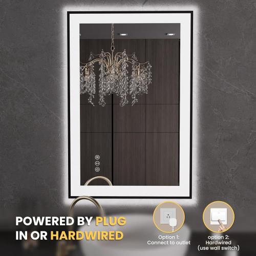 LOAAO 24X36 LED Bathroom Mirror Black Framed, Anti-Fog, Dimmable, Lighted Bathroom Vanity Mirror for Wall, Memory Function, Tempered Glass