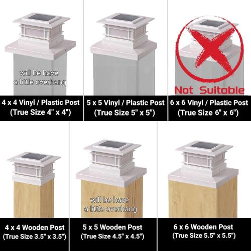 Dynaming 6 Pack Solar Post Cap Lights Outdoor with Flickering Flame Light, White Shell Fence Post Solar Lights Fit 4x4 5x5 Vinyl/Wooden Posts, Brightness LED Lighting Decor for Garden Deck Patio
