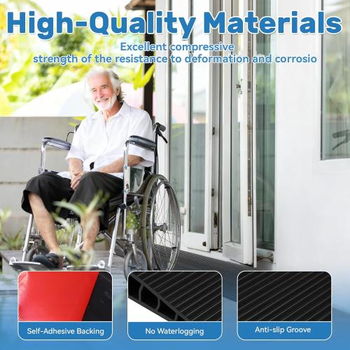 1 Rise Threshold Ramps for Doorways 40'' L Floor Transition Strip Self-Adhesive Ramps for Wheelchairs for Home, Door Threshold for Home (Black)