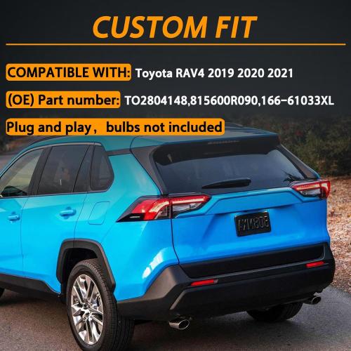 LED Tail Lights Taillights Assembly for 2019-2021 Toyota RAV4 Outer Left, Red Rear Brake Signal Plate Tail Lamp Replacement With Bulb and Harness 2020 19 20 21, Outer Left Driver Side