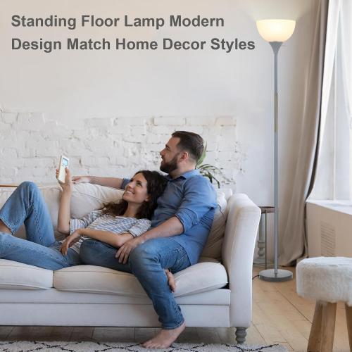 Floor Lamp, LED Standing Lamp 3 Way Dimmable Brightness Floor Lamp Rotary Switch Floor Lamps Modern Industrial Lamp with Shade, Tall Lamps for Living Room Bedroom Office Dining Room (Grey)