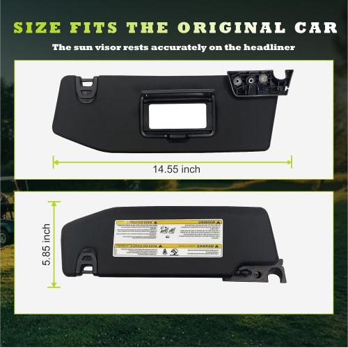 Sun Visor Replacement Fit for Jeep Wrangler JR Gladiator 2018-2023 Sunshade with Vanity Light for 6BR80TX7AQ