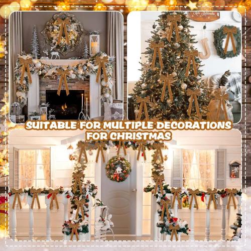 JOICEE 15Pcs Christmas Velvet Bows Ornament, 5 x 12 Inch Wreath Crafts Bows Christmas Tree Ribbon Bows for Xmas Holiday Home Party Garland Indoor Outdoor Decorations(Khaki)