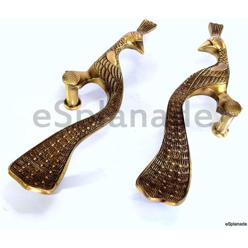 eSplanade - Designer Peacock Shape Brass Door Handles (2 pcs) | Handlesets | Door Decor | Pair of Brass Door Handles Door Pulls (13 Inches)