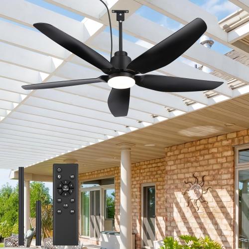ZYD Outdoor Ceiling Fan with Light, 42 Gazebo Ceiling Fan, Patio Ceiling Fan, Ultra-Quiet DC Motor Black Plug-in Ceiling Fan with Light for PavilionPoolside Porch Pergol
