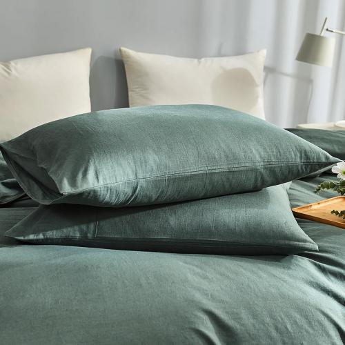 TUMEI 100% Linen Pillow Case King, Set of 2 King Size (36x20), Green